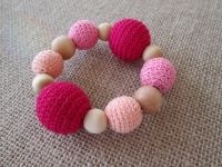 Varying Pink Crocheted Beads and Natural Wood Beads Teething, Teether, Grasping, Rattle, Baby Toy Varying Pink Crocheted Beads and Natural Wood Beads Teething, Teether, Grasping, Rattle, Baby Toy