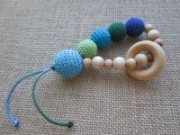 Wood and Crocheted Beads Teething, Grasping, Baby Toy Wood and Crocheted Beads Teething, Grasping, Baby Toy
