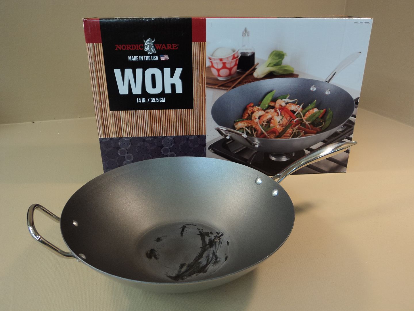 Nordic Ware 14 Inch Wok Silver/Black Rust Proof 783360 Stainless Steel