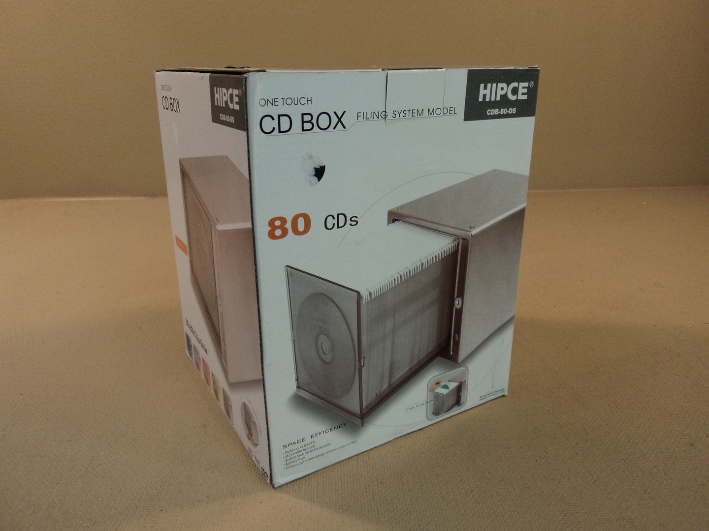 Hipce CD Box Filing System Model 80 CDs Dark Silver One Touch CDB-80-DS