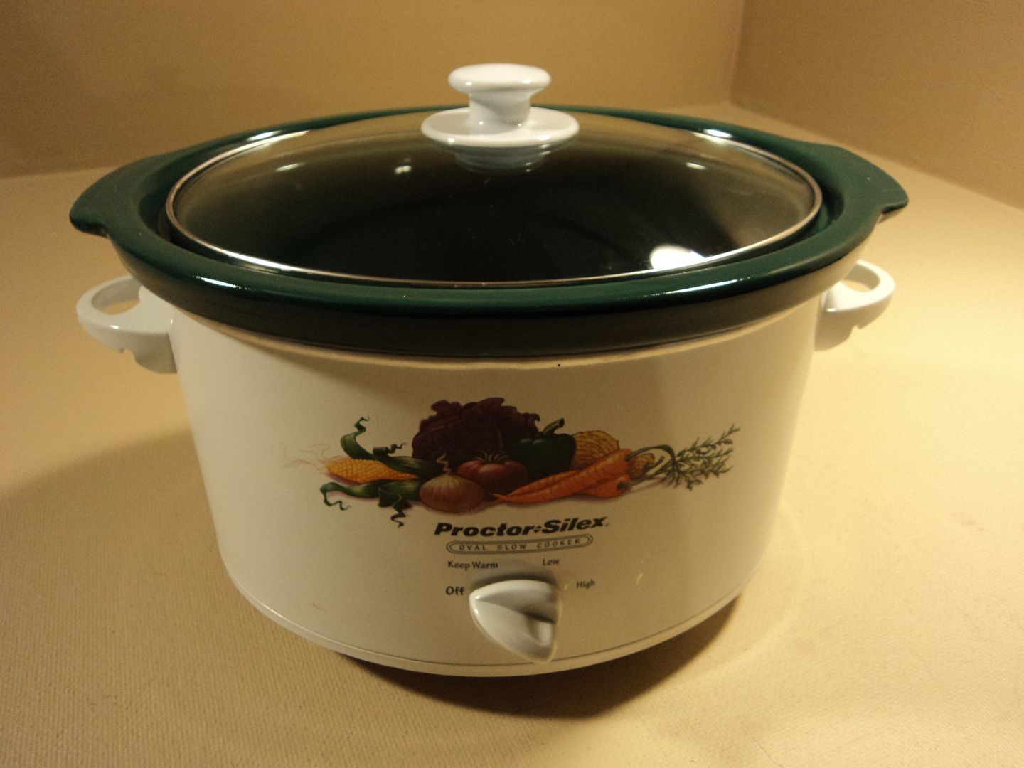 Proctor Silex Slow Cooker Crock Pot 3-qt White Green Oval 33375 On Ebid 