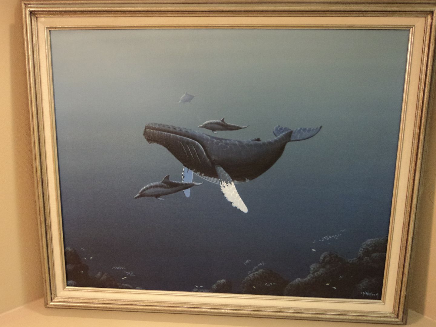 Original Vintage Framed Painting Tim Wistrom Whales Signed Guardian ...